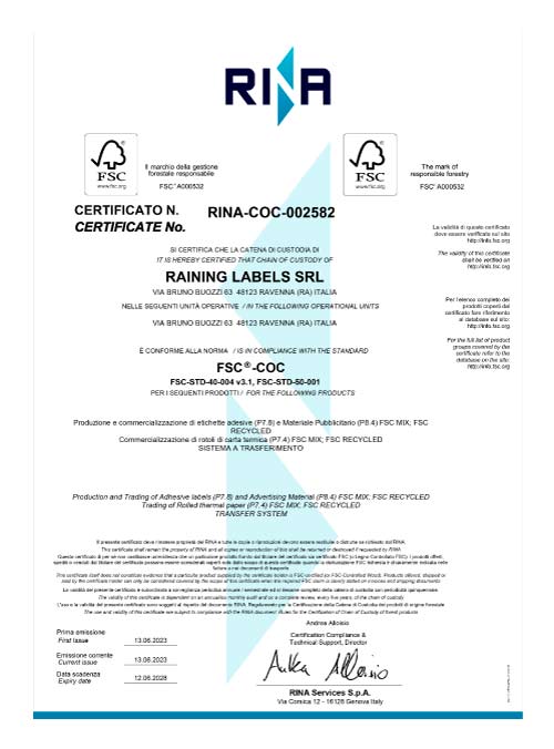 Certificato SFC - Raining Labels